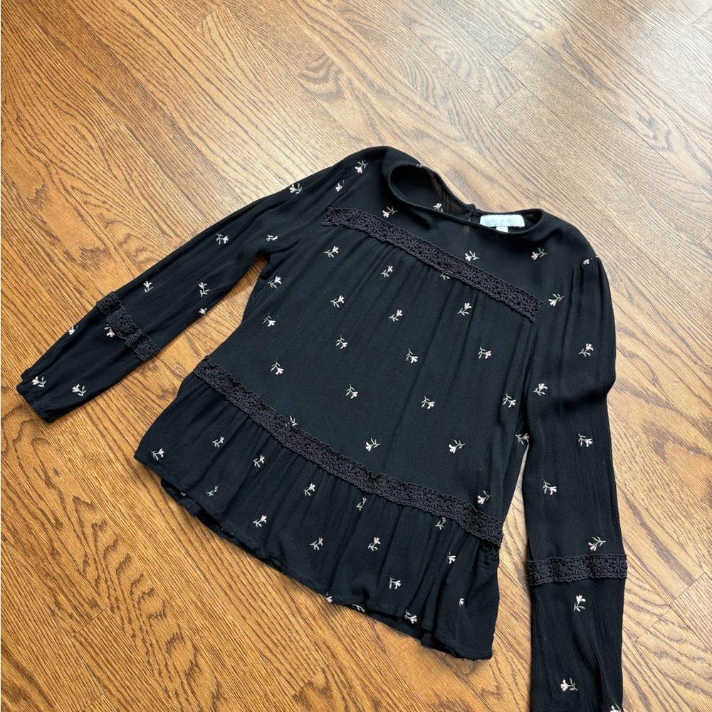 Anthropologie Black Floral Blouse